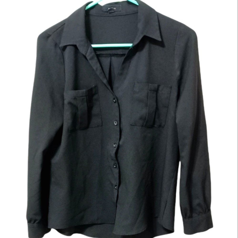 Thin Black Button Down Blouse